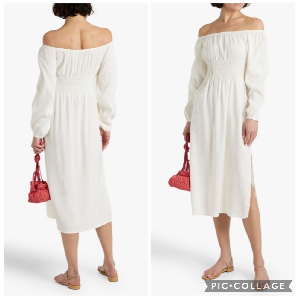 ONIA Air-Off The Shoulder Peasant Whimsical Boho Linen Midi Dress Size XL US 10